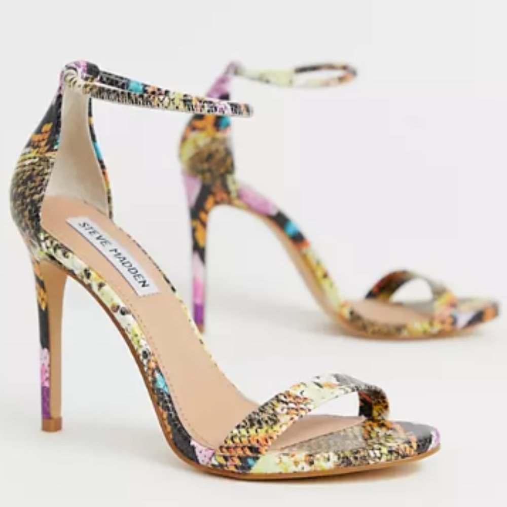 Steve Madden Multi Colored Snake Skin Soph Ankle Strap Heels Size 8.5